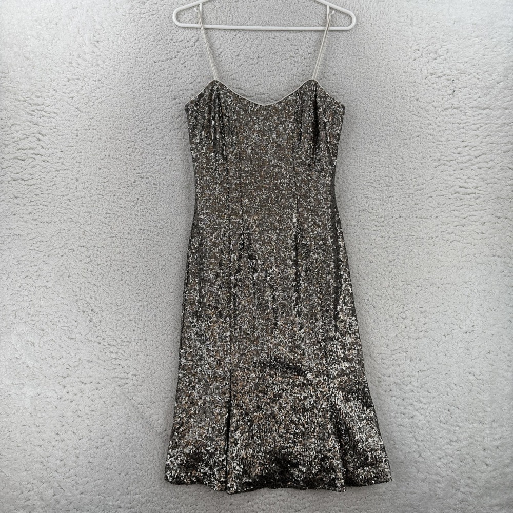 Banana Republic L'Wren Scott Dress Womens Tall 6 Silver Sequin Slip Midi 931819
